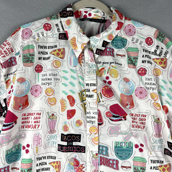 Zara Graphic Print Tunic Top Womens Small Oversized Balloon Sleeve Colorful Art - Picture 2 of 13